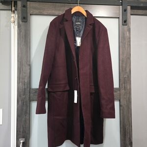 NWT Express Burgundy Maroon Recycled Wool Topcoat Size Large
